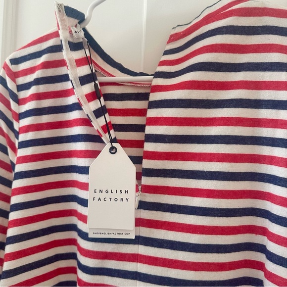 English Factory Red White & Blue Patriotic Long Sleeve Top White Peplum Hem NWT - Picture 6 of 7